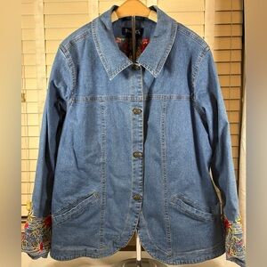 Women’s Denim & Co Embroidered‎ Flower Jean Jacket 1X